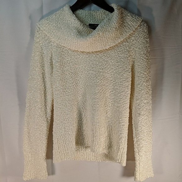 Jana Textured Knit Sweater Long Sleeve Cowl Turtle Neck Collar Cream White M Med - Picture 1 of 12